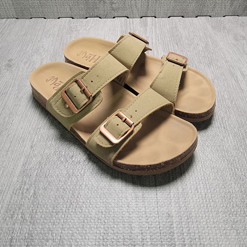 Mad Love Keava Footbed‎ Sandals Womens 6 Taupe Double Strap Buckle Casual Slide
